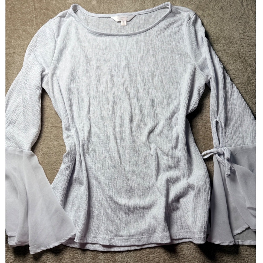 LC Lauren Conrad Women Small Textured Chiffon Tie‎ Bell Sleeve Blouse Top Boho